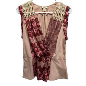 Anthropologie Tiny Women Tank Top‎ Lace Faux Wrap Baby Doll Size M Soft Coquette